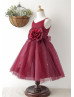Burgundy Pleated Tulle Short Flower Girl Dress 